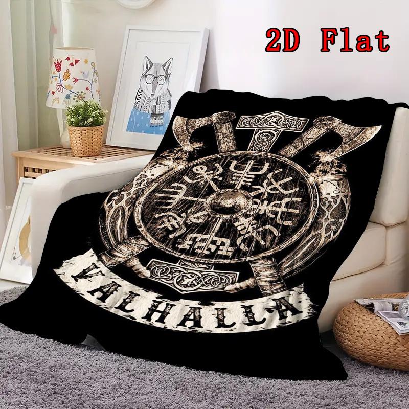 Vintage Viking Emblem Print 2D Flat Pattern Flannel Blanket High Quality All Seasons Warmth and Comfort Perfect for Christmas Gifts.PMT0914054
