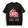 Vintage Pink Heart Truck Load of Love Print Casual Couple T-shirt Pure Cotton T-shirt