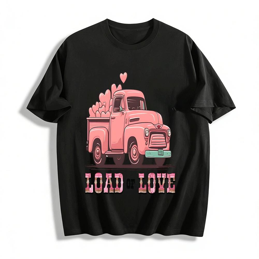 

Vintage Pink Heart Truck Load of Love Print Casual Couple T-shirt Pure cotton T-shirt XXS