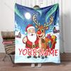 Custom Name Cartoon Santa and Deer Blanket Christmas Winter Village Moon Aurora Flannel Sofa Throw Blanket Children Xmas Gift