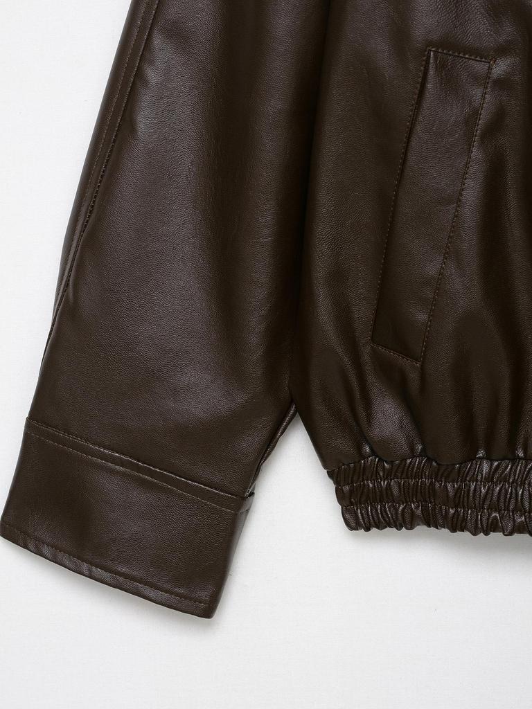 Europäische & Amerikanische Damen Kunstleder Fliegerjacke