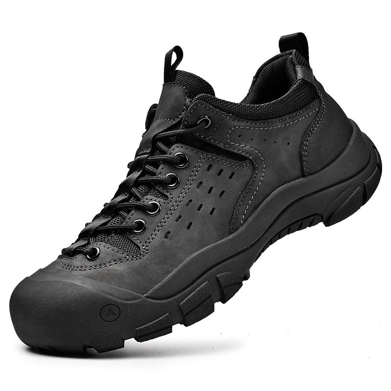 Fashion Men's Hiking Shoes Outdoor Anti Slip Luxury Man Leisure Climbing Shoes Genuine Leather Thick Bottom Fashion Jogging Mens Shoes