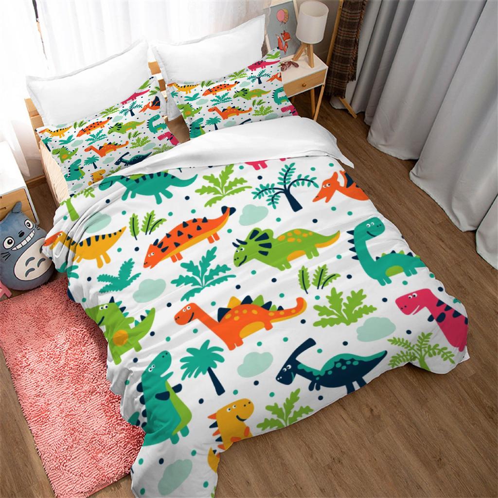 Little Dinosaur Series 3D Digital Printing, Bedding Three-Piece Quilt Cover, Bed Cover
