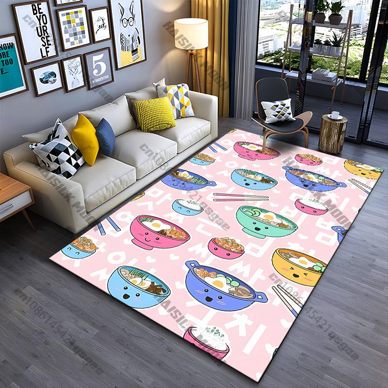 Cute Food Bowls Pattern Carpet Yoga Living Room Room Decor Children's Crawling Mat Doormat Area Rug Games Mat