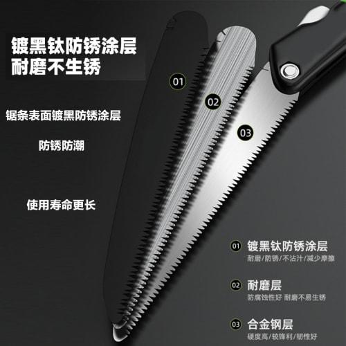 LQHZC Folding Saw, Compact, 22cm Blade, Imported SK7 Steel, Triple-Surfaced Polished Teeth, Black Titanium Coating, Safety Lock, Non-Slip Grip, Ideal