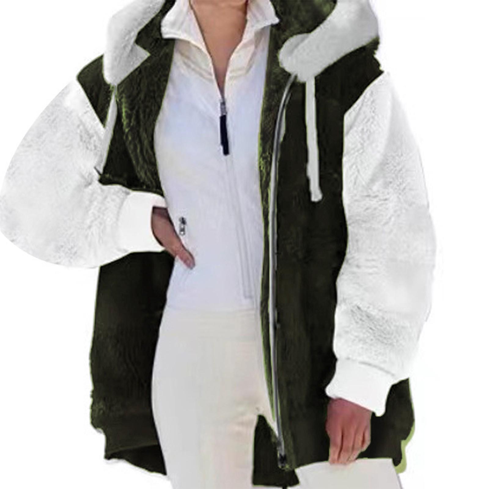 

Women s Fashion Plush Zipper Long Sleeve Solid Color Warm Coat Winter M