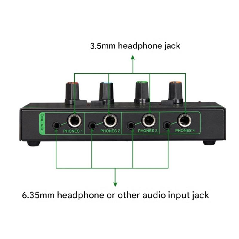 Wielokanałowy Rozdzielacz Dźwięku Stereo Wzmacniacze Słuchawkowe Z Gniazdami 3,5 Mm/6,35 Mm Oświetlenie Do Produkcji Muzycznej Nauczania