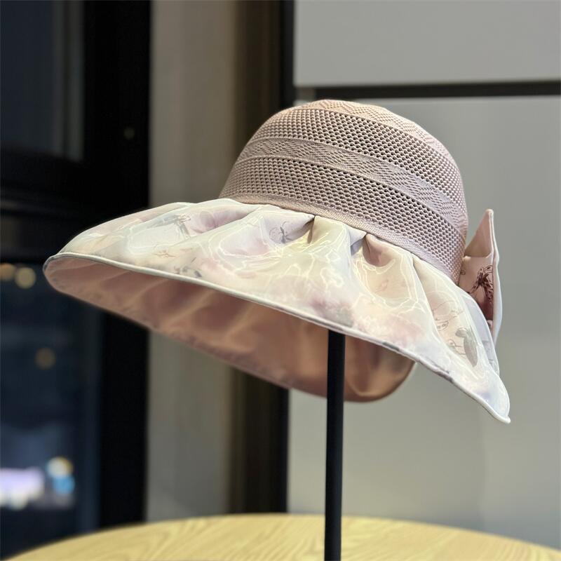 

Spring and summer versatile sun protection hat for women, butterfly print, large brim, UV protection, travel foldable fisherman hat Adult54-60Adjustable рожевий
