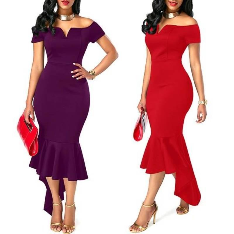Elegant 2023 Autumn Fashion Women's V Neck Off Shoulder Short Sleeve A Line Dress