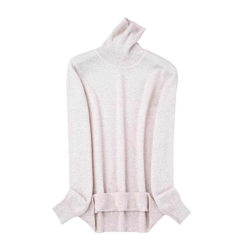 Женский кашемировый свитер с высоким воротником, модный теплый свитер, однотонный топ S бежевый