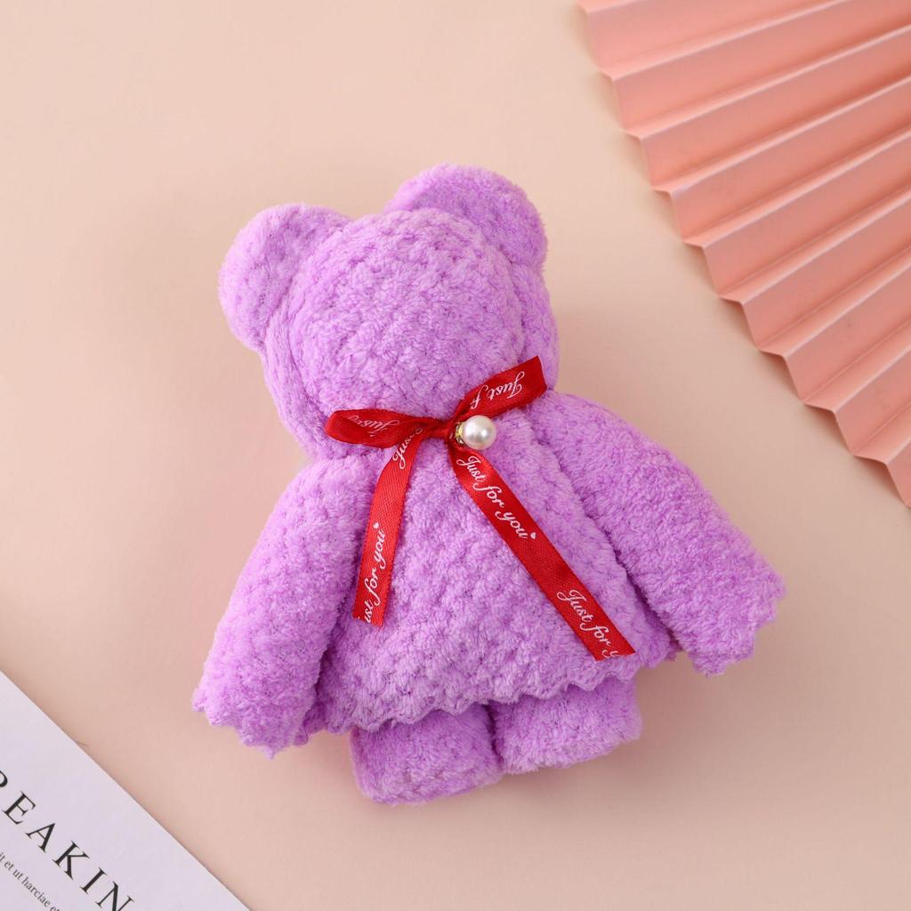 Coral Fleece Bear Towel with Pineapple Grid Pattern - Wedding Souvenir & Logo Gift