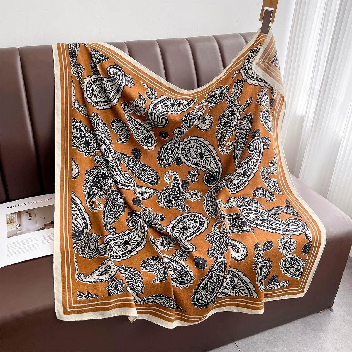 

90x90cm Female Square Shawl Scarfs Flower Printed Handkerchief Scarf Women Headband Bandana Head Scarves 90X90CM