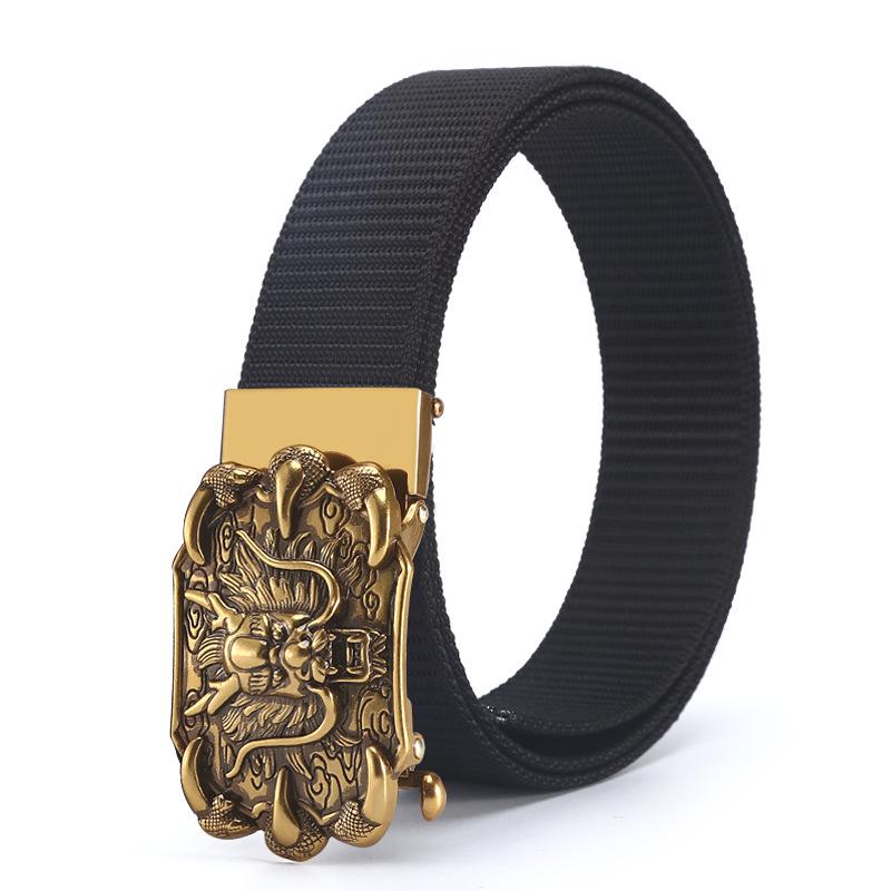 Men's Nylon Outdoor Sports Belt with Bronze and Automatic Alloy Buckles