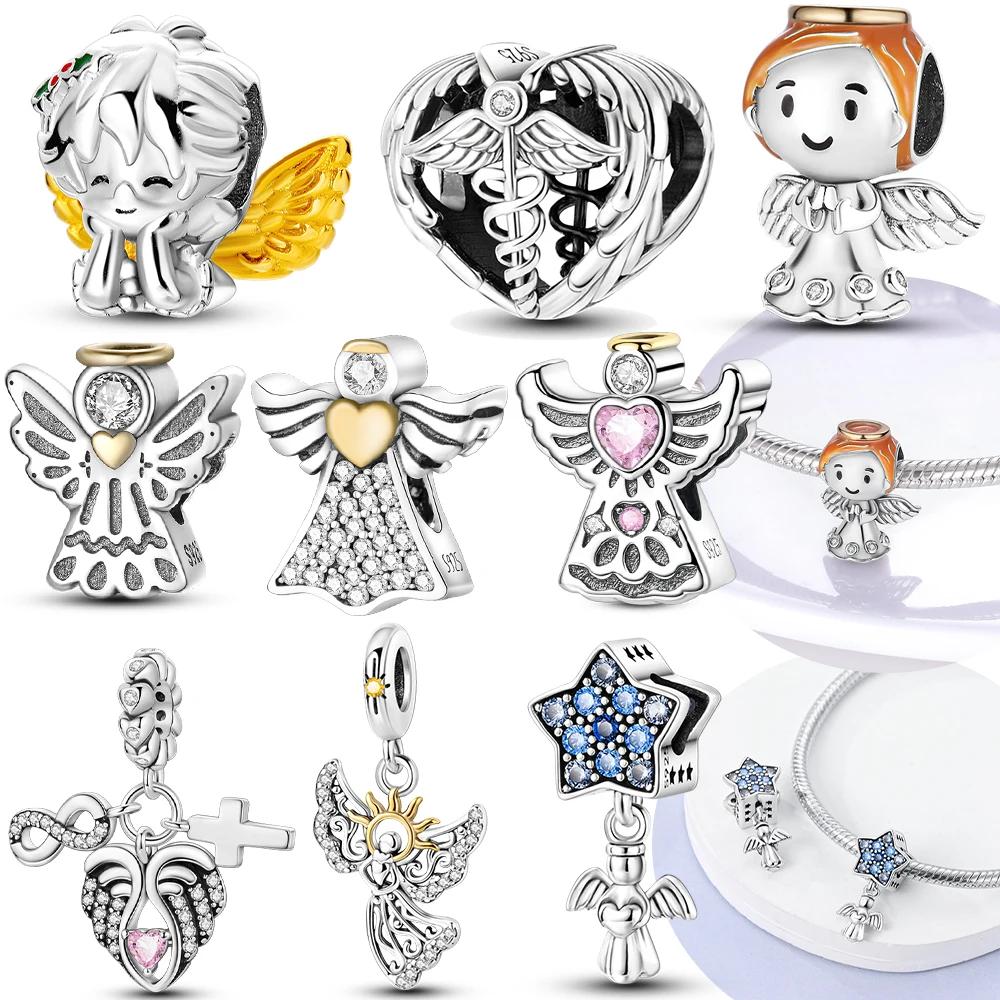 Charm Angelic Boy Girl Blue Wings Stars Infinite Charms Beads Fit Bracelet 925 Silver Women Diy Fine Gift Accessory Set