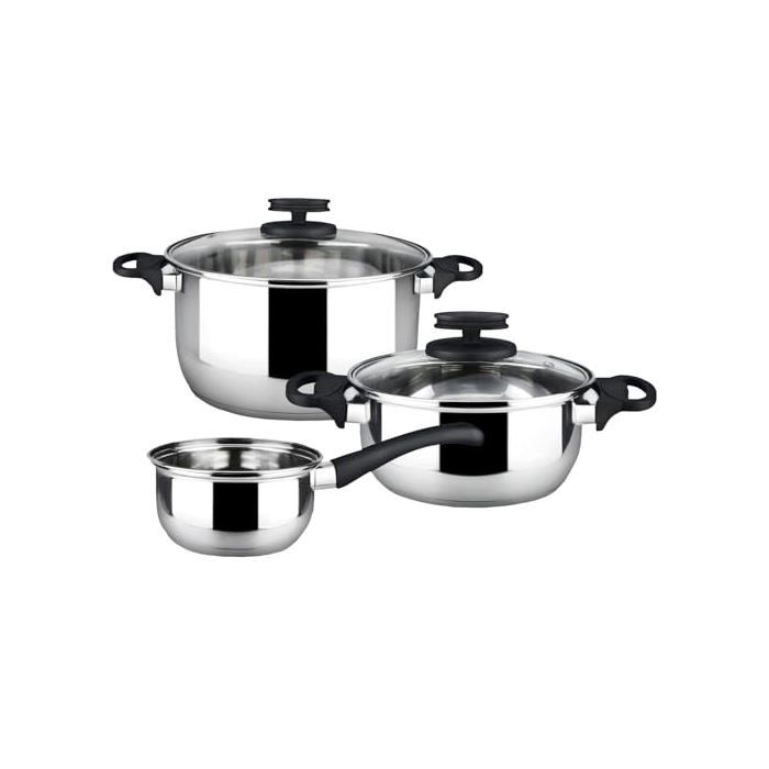 Batterie de cuisine en acier inoxydable - Magefesa - 5 pièces - 2 casseroles - Casserole - 2 couvercles en verre
