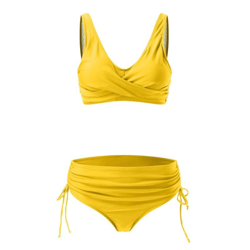 New Solid Color Cross-strap Sexy Halter Split High-waisted Bikini Swimsuit