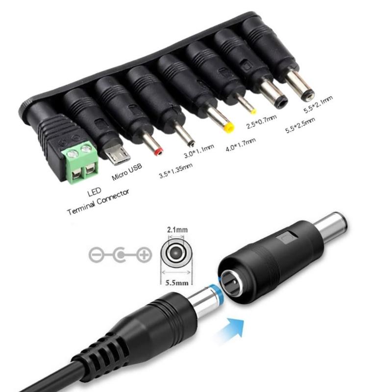 Adjustable Output USB C To  5.5x2.1mm Cable with 8 Connectors LED Display 5V 9V 12V 15V 20V for Electronics Charging