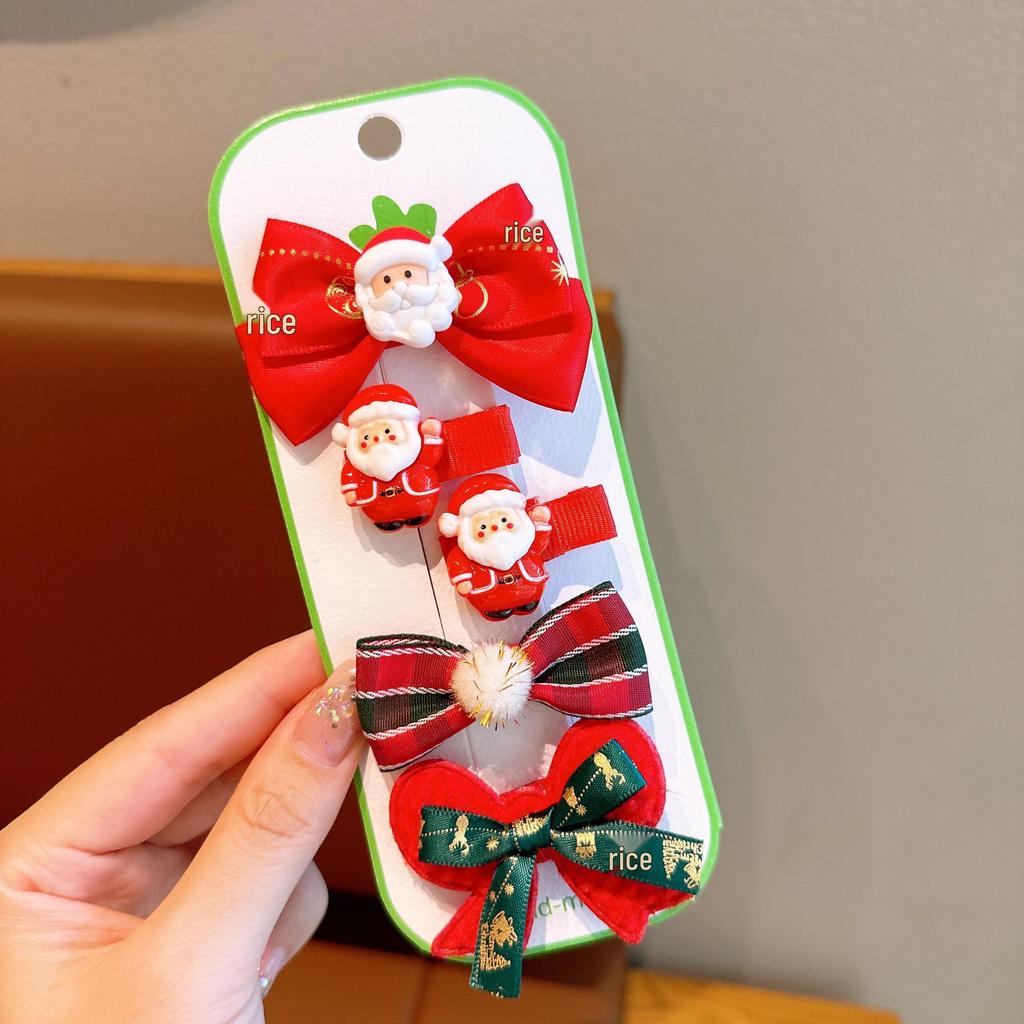 2024 Kids' Christmas Hair Clip Set: Santa, Tree, Reindeer - 5 Piece Holiday Collection