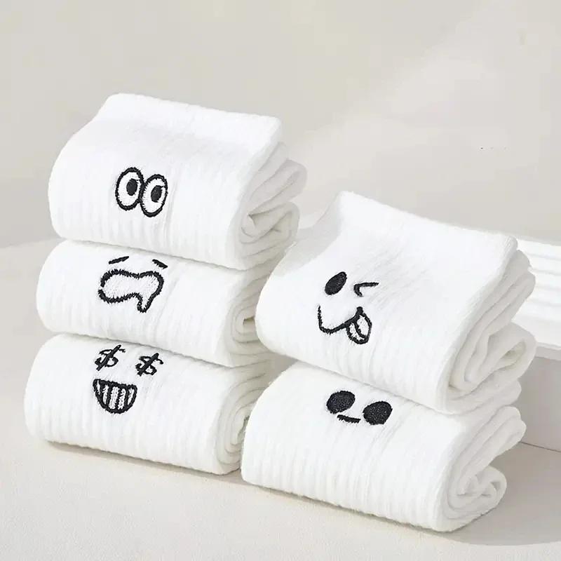 5pairs Cool Women White Cute Funny Socks Set Fashion Cartoon Lady Autumn Winter Female Girl Kawaii Sport Short Socks for Women