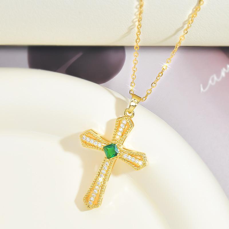 Colier Cruce Vânt Femeie Stil Retro Curte Premium Versatil Pandantiv Diamant Lanț Claviculă