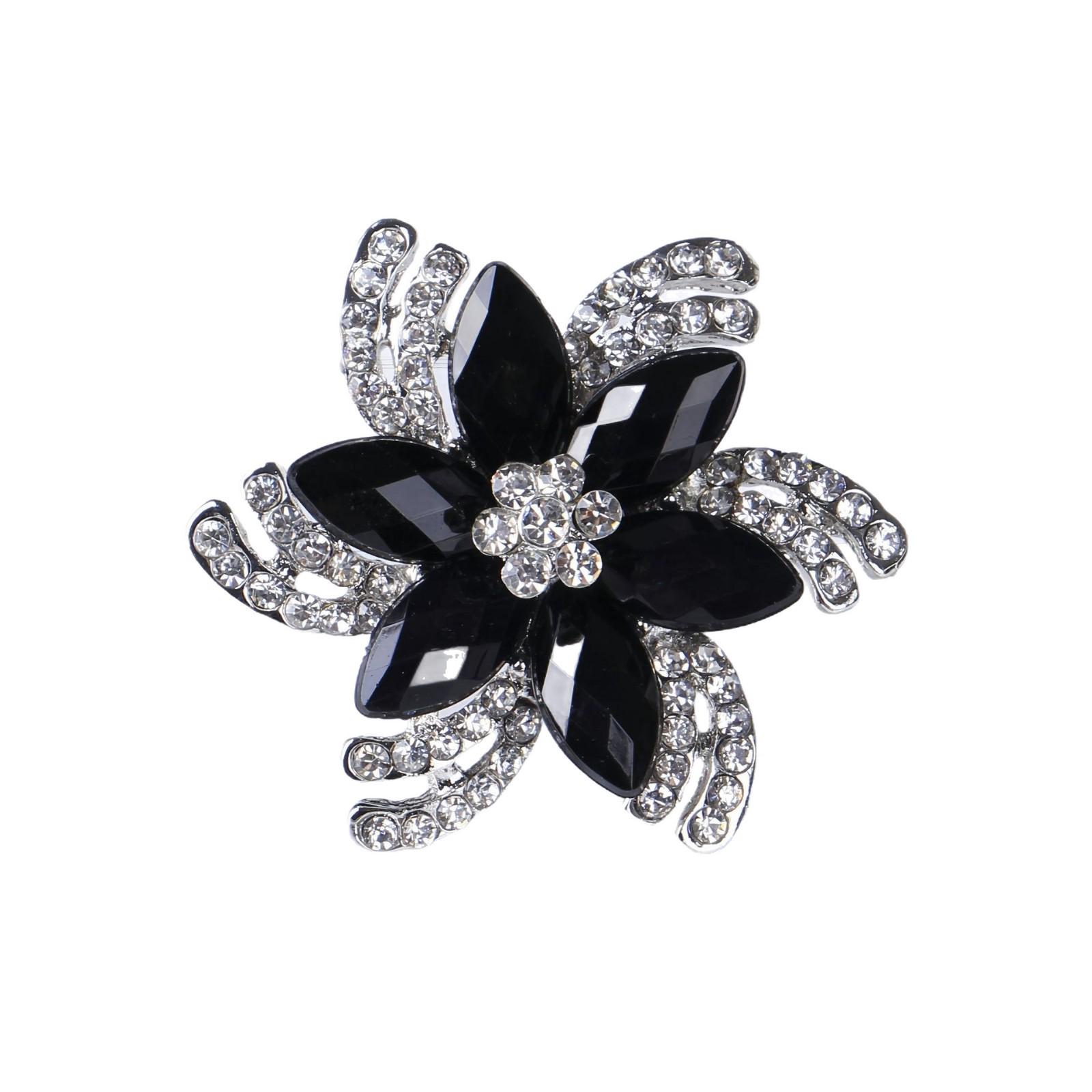 Five-Petal Rhinestone Flower Brooch: Industrial Alloy Jewelry Pin чёрный