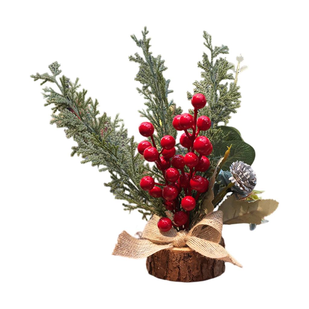 Christmas Decoration Desktop Small Tree Simulation Flower Wreath Ornament New Year Decoration Red Fruit Small Tree