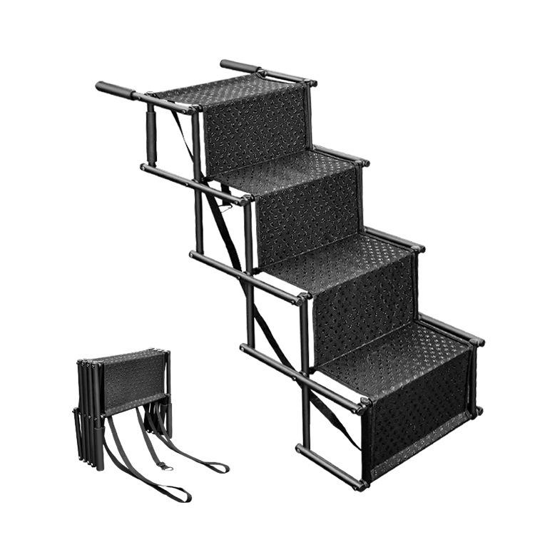 Portable Car Pet Ramp Foldable Vehicle Access Step with Non-Slip Surface Adjustable Slope Ladder Aluminum Alloy Assist Stairs