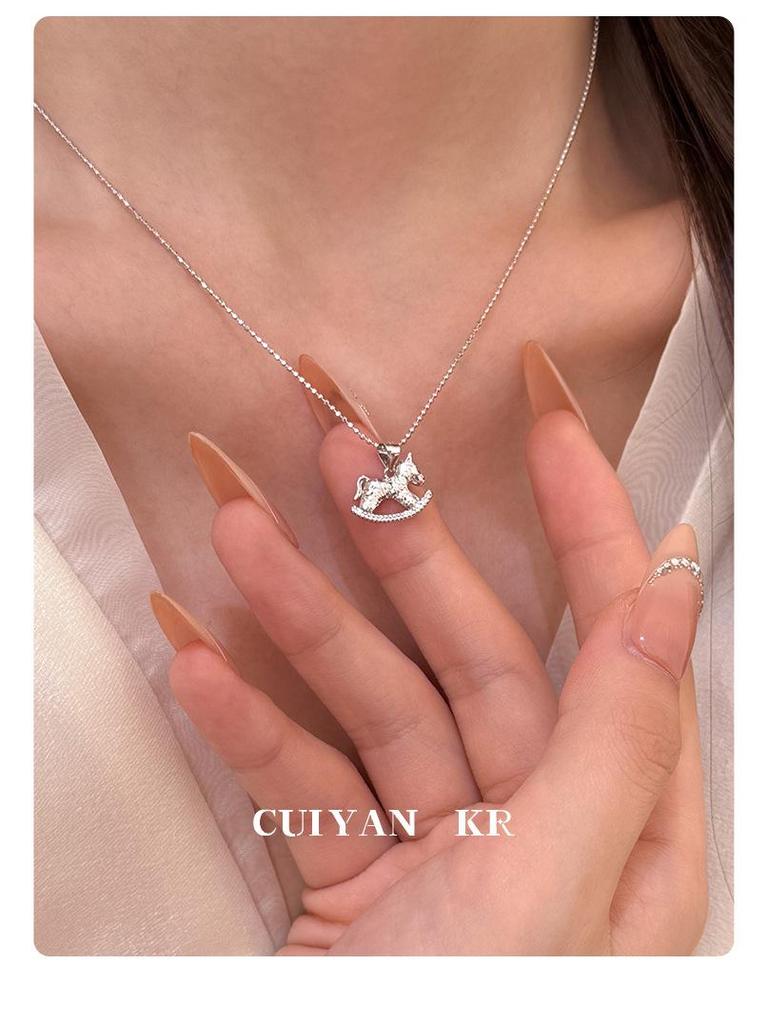 Cuiyan S925 Silver Rocking Horse Crushed Ice Necklace - Women's 2025 Light Luxury Clavicle Chain