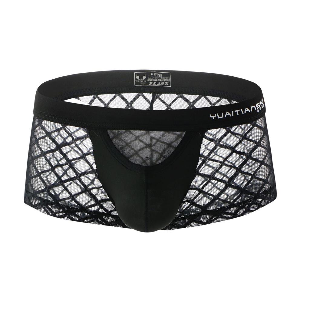 Spot Plus Size Men's Breathable Lace Mid-Waist Boxer Briefs