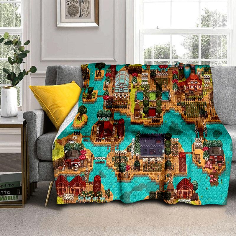 3D Stardew Valley Farm Map Game Cartoon Blanket,Soft Throw Blanket for Home Bedroom Bed Sofa Travel Picnic Cover Kids Gift