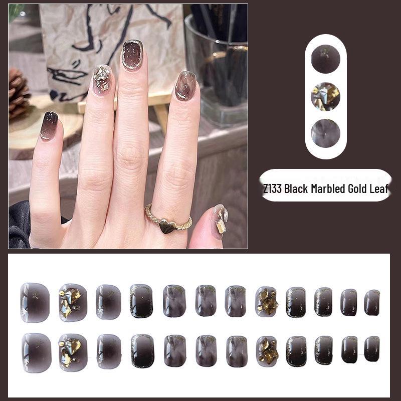 Advanced Ombre Gold Foil Diamond Nails: Celebrity-Style Short Wearable Manicure Patches