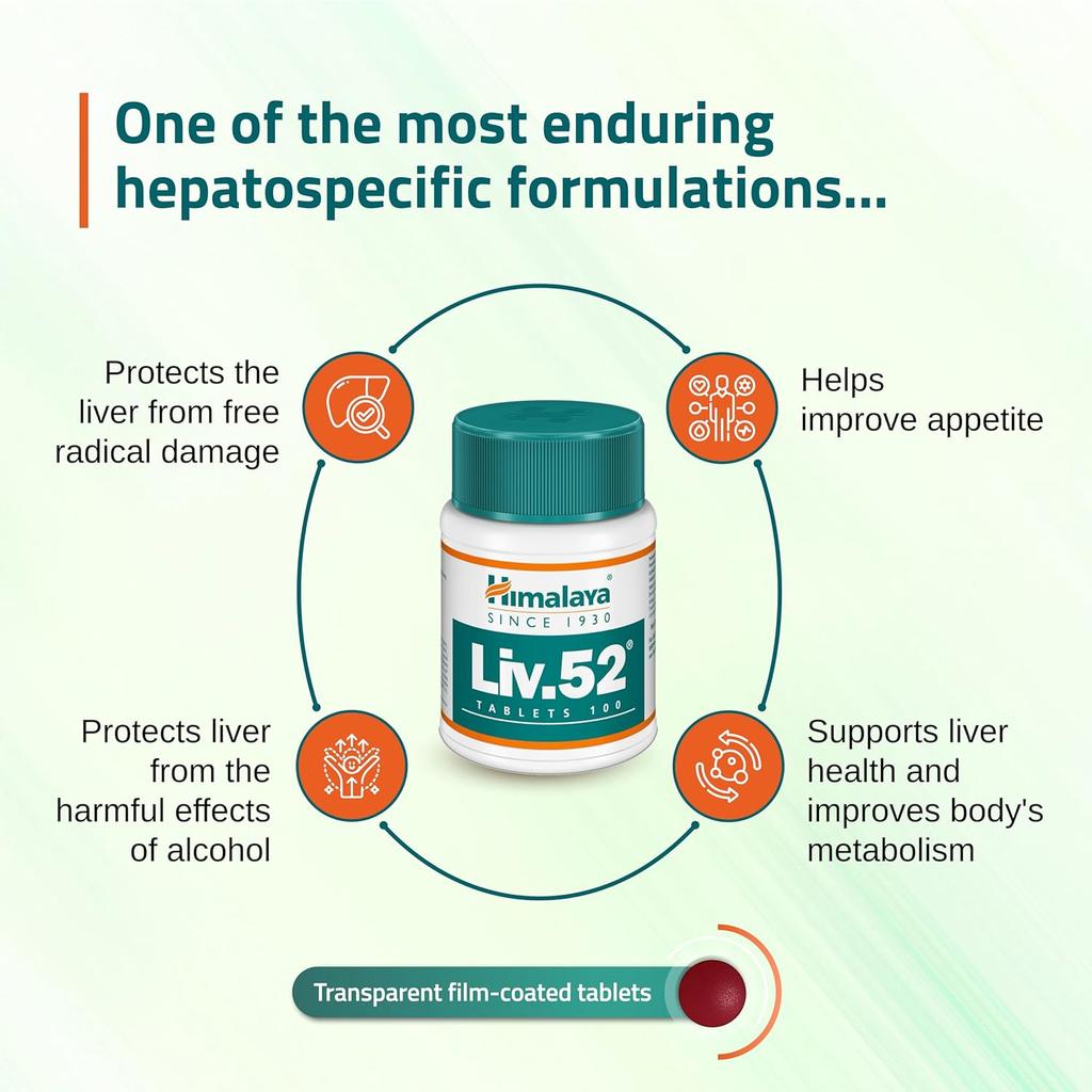 Himalaya Liv.52 Lebergesundheit Tabletten 100 Stück Natürliches hepatoprotektives Nahrungsergänzungsmittel für Erwachsene und Kinder