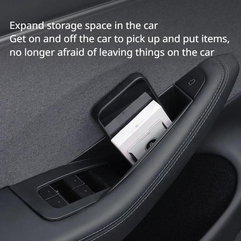 Side Door Box For Tesla Model 3/Y/3+ Highland 2024 Armrest Tray Organizer ABS Front Rear Door Handle Organizer Trays Accessory