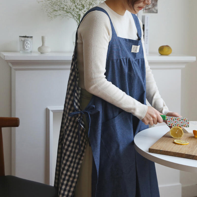 Check denim apron long/mini 2 colors gray