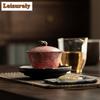 160ML Rock Ore Colored Pottery Gourd Gaiwan Elegant Tea Tureen Tea Bowl with Lid Kit Tea Brewing Cover Bowl for Tea Ornaments
