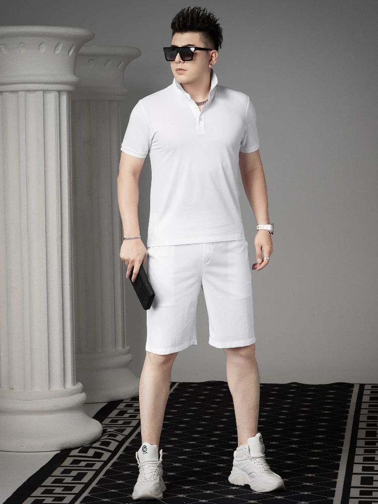 European Style Solid Color Polo Shirt Men's Short-Sleeve 2025 Summer New Trendy Turn-Down Collar T-Shirt Business Casual Top