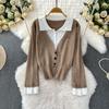 Autumn Winter Women Casual Knitted Sweater Two Piece Set Polo Collar Single Breasted Cardigans Tops and Long Maxi Skirt Suit