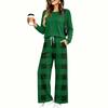 Women's Casual Pajama Set with Pockets Long Sleeve Printed Round Neck Loose Fit Loungewear
