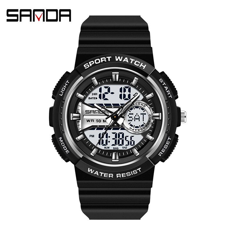 Sanda Trendy Cool Multifunctional Waterproof Electronic Couple Watch with Detachable Strap