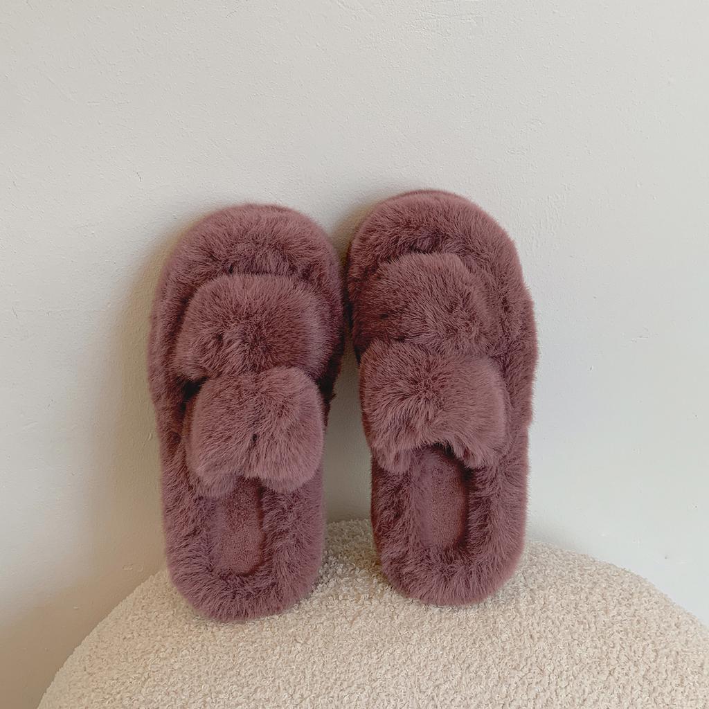 Popular Internet celebrity black French thick-soled fluffy slippers women's 2025 new autumn and winter outer wear with skirt soft-soled cotton mop