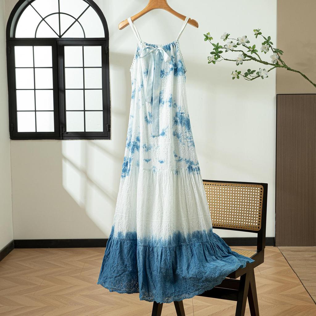 Yunnan Tie-Dye Retro Lace Camisole Dress - Women's Summer Beach Vacation Artistic Retro Arrival