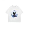 Women Casual Short Sleeve T Shirt White Black Cat With Moon Phases And Crystals Print For Daily Wear And Magic Theme Outfits