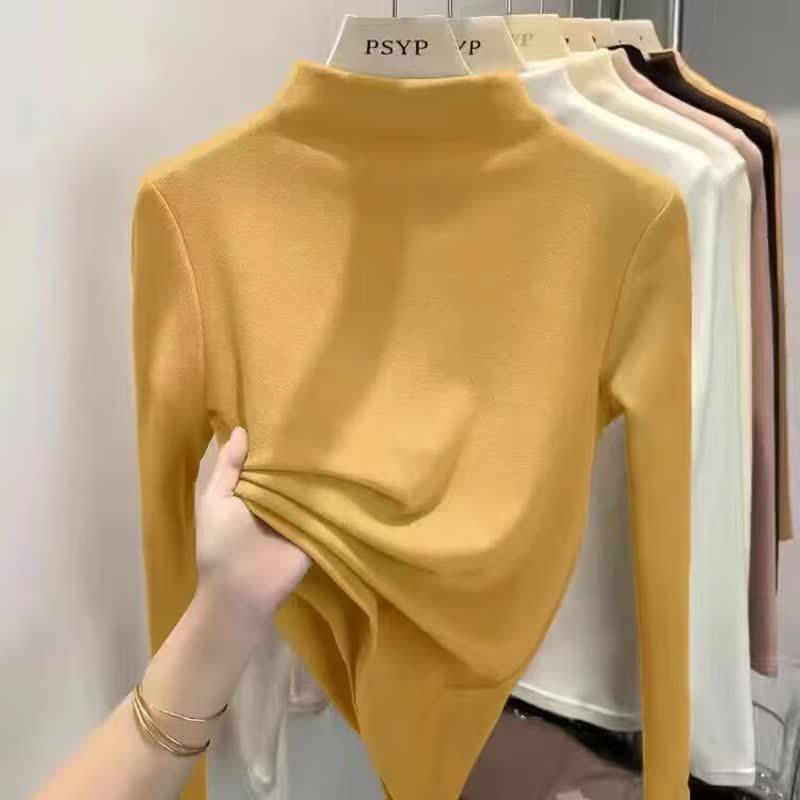 

Женская двусторонняя флисовая футболка с высоким воротником и длинным рукавом - Теплый базовый слой Осень/Зима 2025 XL жёлтый