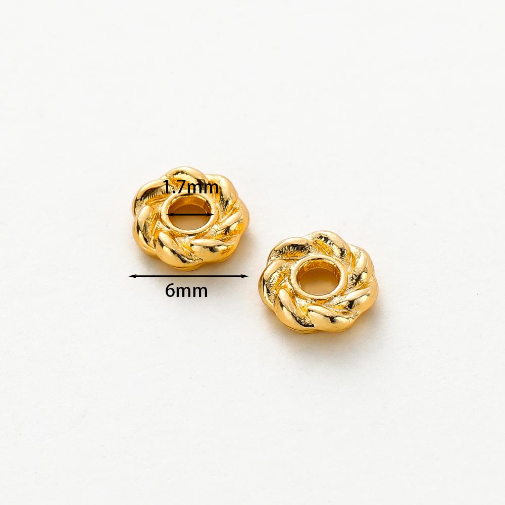 50pcs 6mm 14K 18K Gold Color Brass Round Flower Weave Polygonal Bracelets Beads Spacer Beads Jewelry Findings Accessories