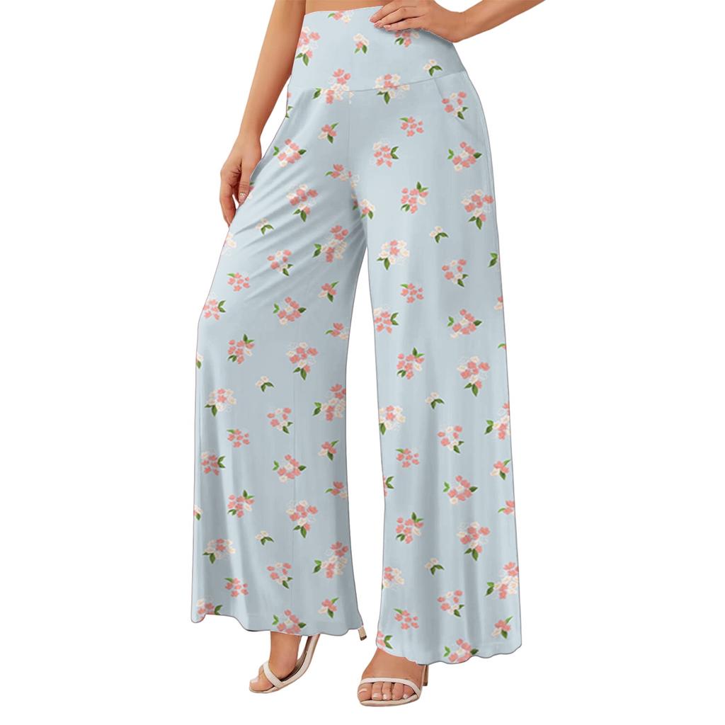 Women's High Waist Wide Leg Pants with Pockets Casual Flowy Palazzo Trousers for Daily Wear