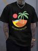 Unisex Vintage Beach Palm Tree Sunset Slogan Print Crew Neck Short Sleeve Oversized Loose Casual Summer Streetwear Basic Daily Tee