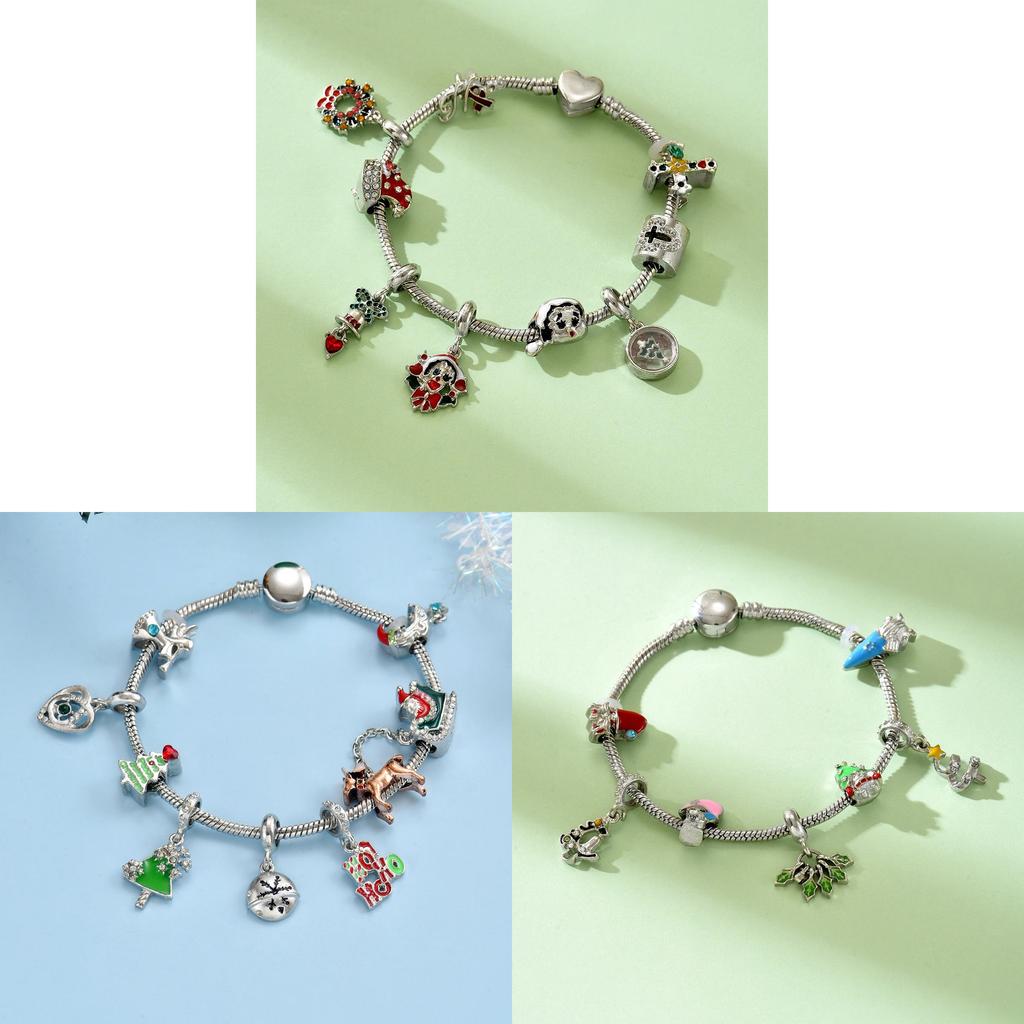 Christmas Jewelry Bracelet With Snowflake And Santa Elements For Women And Men