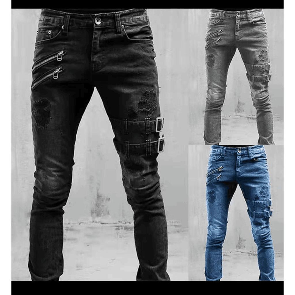 Vintage Slim Casual Estilo Urbano Moda Hombre Motocicleta Jean Hip Hop Retro Vaqueros Denim Talla Grande Talla Grande