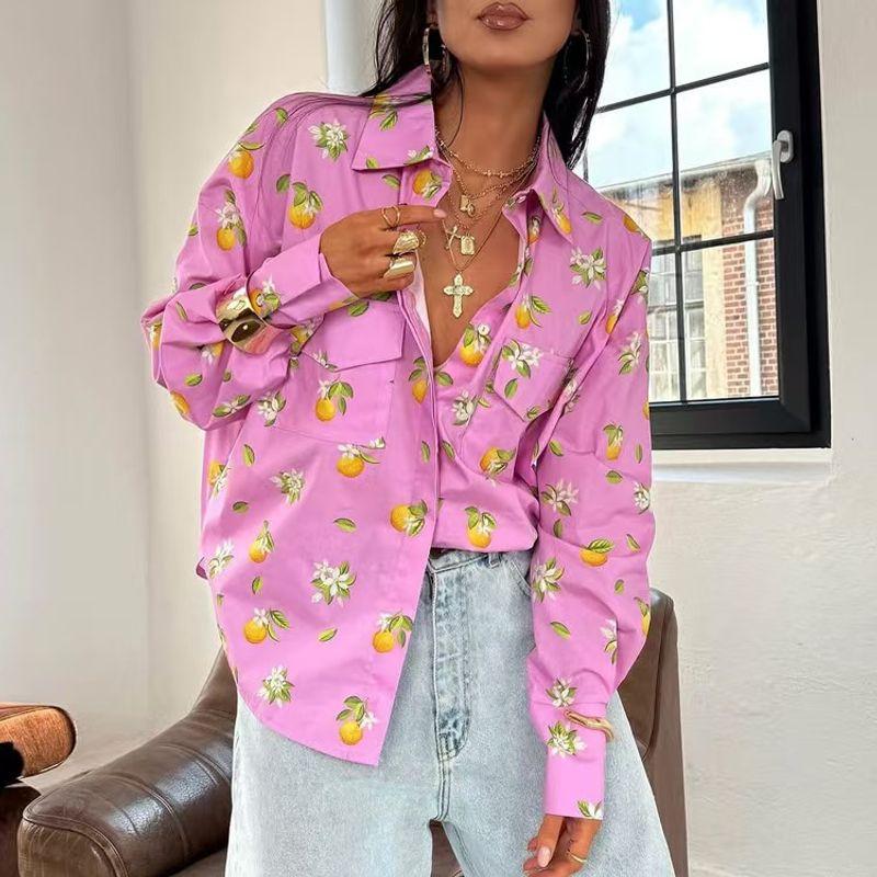 European and American New Fashion Print Long Sleeve Shirts Loose Casual Top Loose Printed Shirt Top