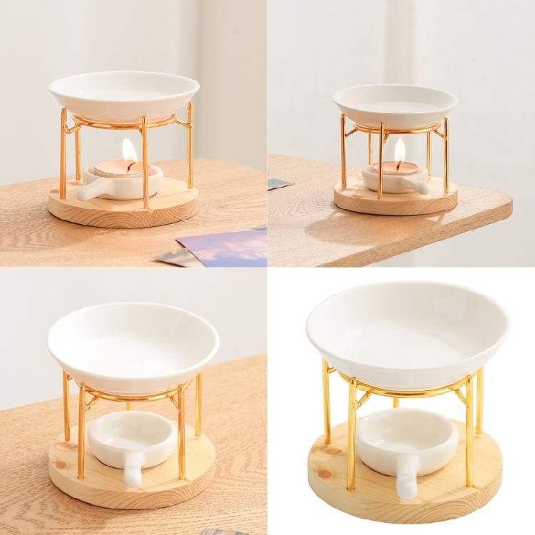 Ceramics Essential Oil Warmer Tealight Candle Holder Aromatherapist Wax Melt Burners Diffuser Wood Stand for Relaxation